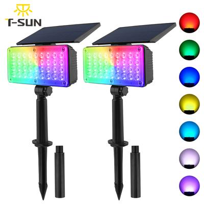 T-SUN 2PCS RGB saulės šviesa lauko saulės prožektorius Saulės energijos lemputė sodo dekoravimui festivalio dekoratyvinė lempa kraštovaizdžio šviesa