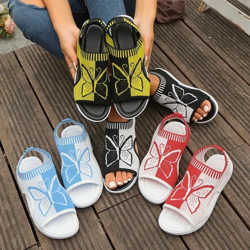 Women Sandals Summer 2026 Casual Peep Toe Sandals Mesh Fashion Wedges Butterfly Non Slip Outdoor Breath Sport Sandals Sneakers