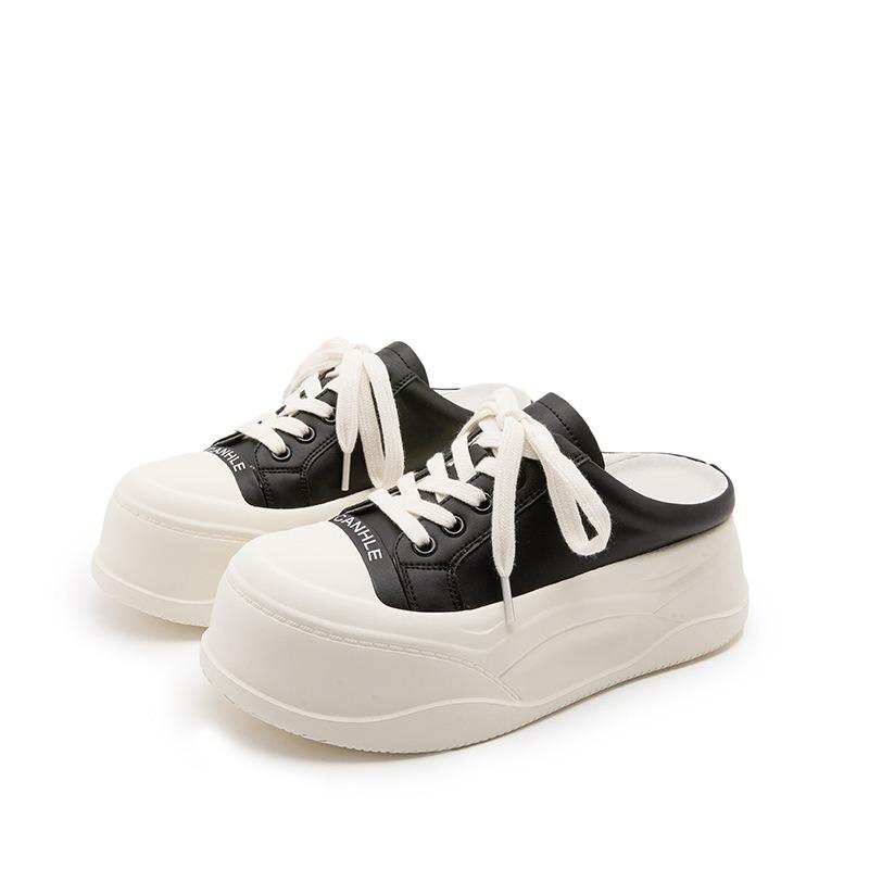 Thick-soled heightening bag head half slippers women's summer outer wear spring new versatile casual no heel white shoes