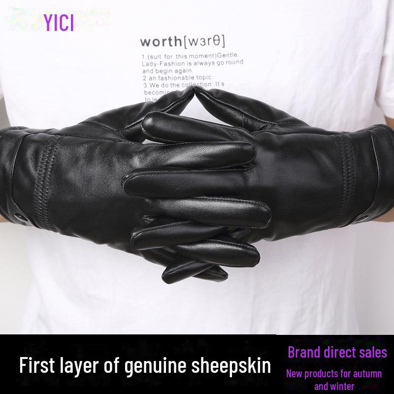Unisex Sheepskin Leather Motorcycle Gloves with Velvet Lining for Winter Warmth