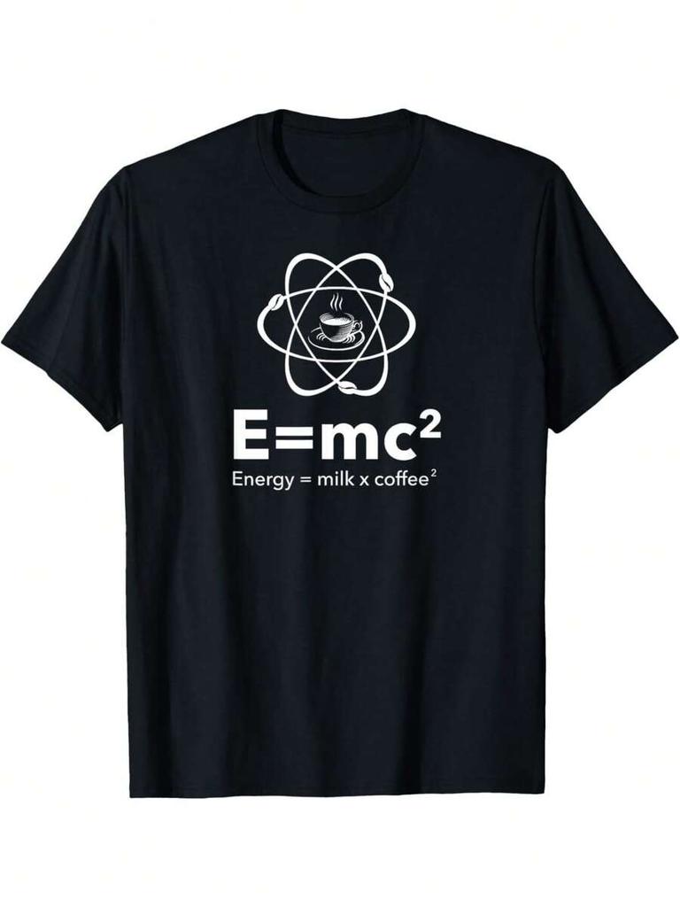 Unisex's Casual Graphic T-Shirt - E=Mc² Energy Milk Coffee Design, Black With White Print