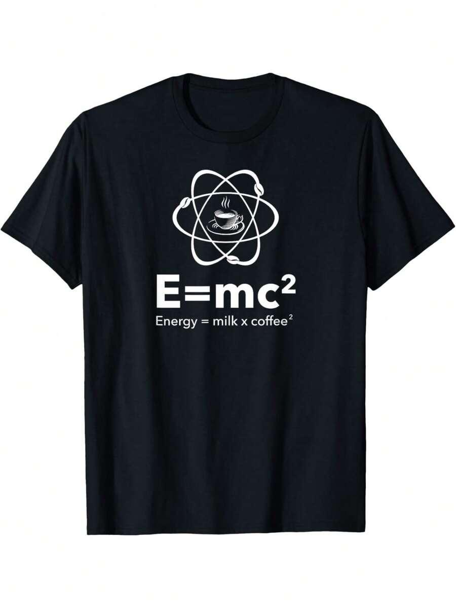 

Unisex s Casual Graphic T-Shirt - E=Mc² Energy Milk Coffee Design, Black With White Print XXL