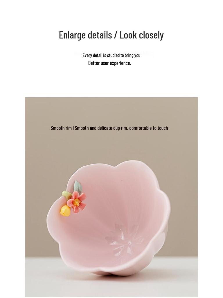 Handcrafted Pink Floral Ceramic Tea Cup Set for Girls - Ideal for Home, Office, and Gongfu Tea Tasting.