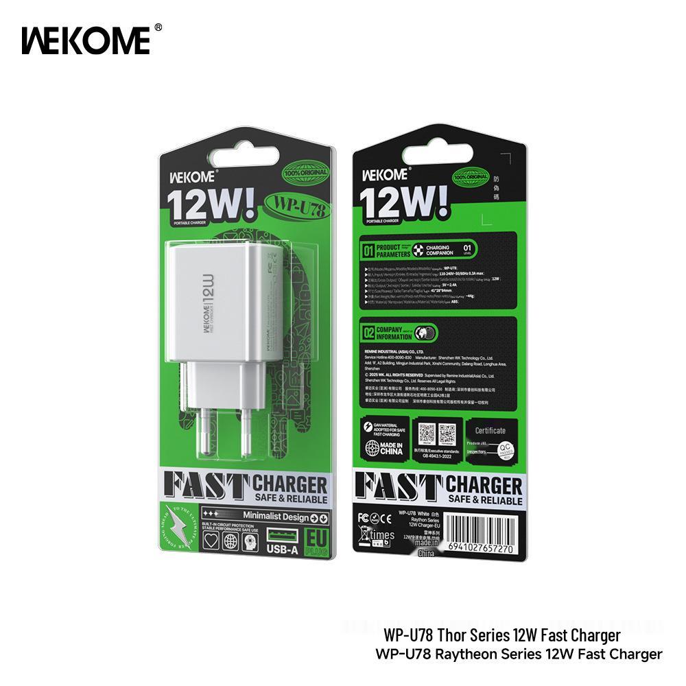 Wekome Thor 12W Fast Charger for Apple & Huawei Phones, 5V/2.4A Compatibility