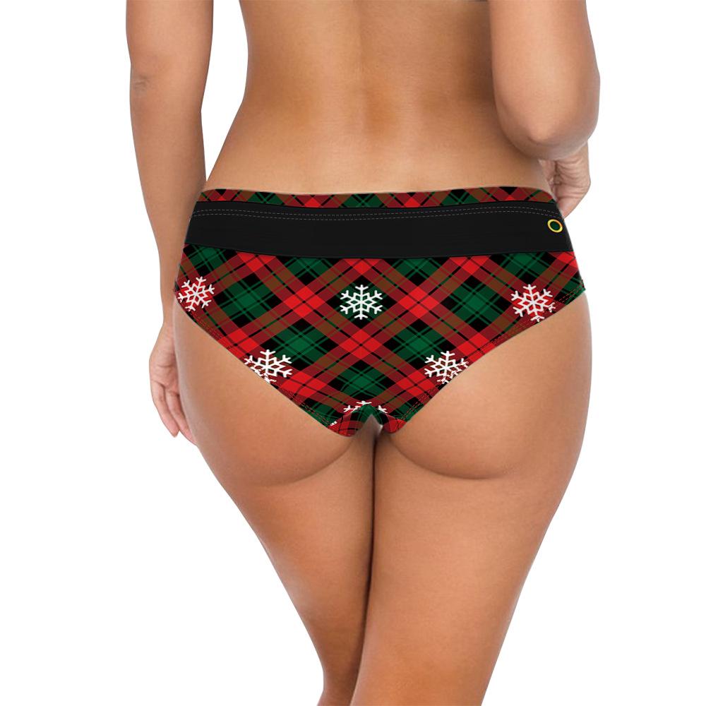 2024 Christmas Plaid Snowflake Women's Sexy Digital Print Triangle Panties
