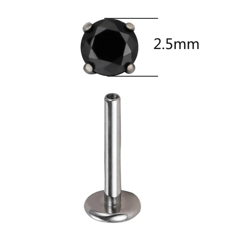 ASTM F136 Titanium PIERC Ear Lip Studs with circular CZ Top Labret Nose Stud Threaded Earrings Multi size Body Piercing Jewelry
