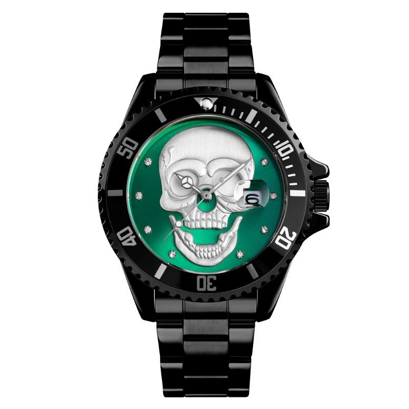 Hot-selling watch, fashionable rhinestone-encrusted skull, luminous men's waterproof quartz watch