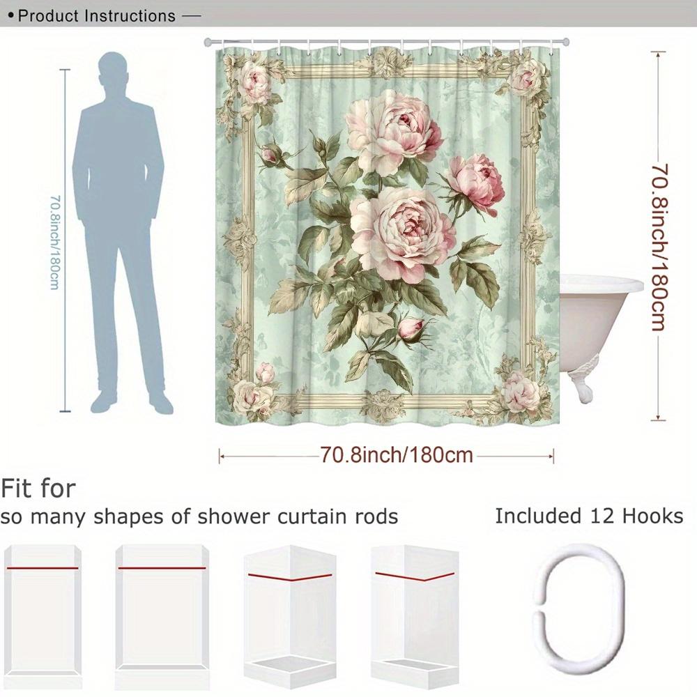 Decorative Botanical Floral Shower Curtain Peony Rose Print Waterproof Bathroom Liner Vintage Cottage Style Elegant Bathroom Dec