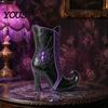 Halloween Themed Floral Display Vessel Witch Boot Vase, Gothic Spider Web Flower Black Decorative Vase with Purple Accents Table