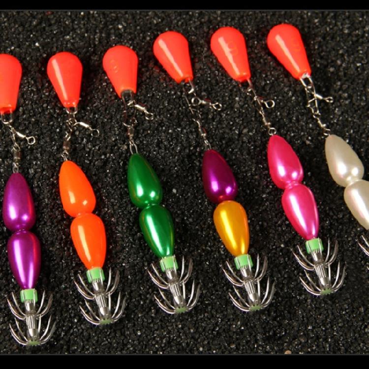 Umbrella Hook Cuttlefish Sleeve Fishing Hook Double Layer Squid Hook with Colorful Beads Swivels Sea Fishing Accessories
