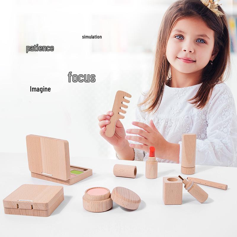 Wooden Children's Makeup Playset: Pretend Play Dressing Table for Girls