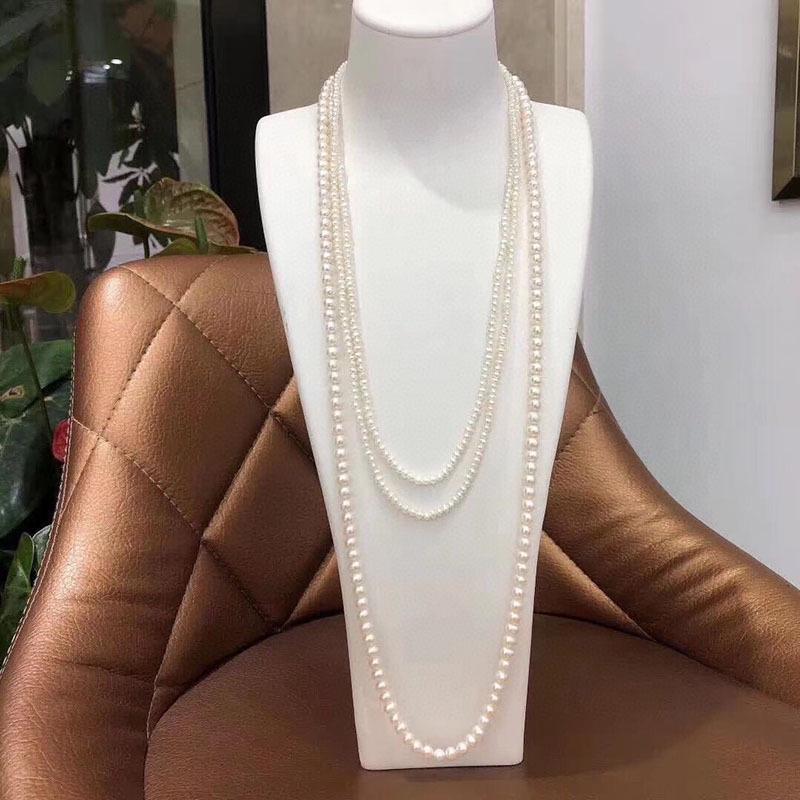 Summer Korean Style Multi-layer Freshwater Pearl Sweater Chain - Elegant 3-8mm Pearls for Women