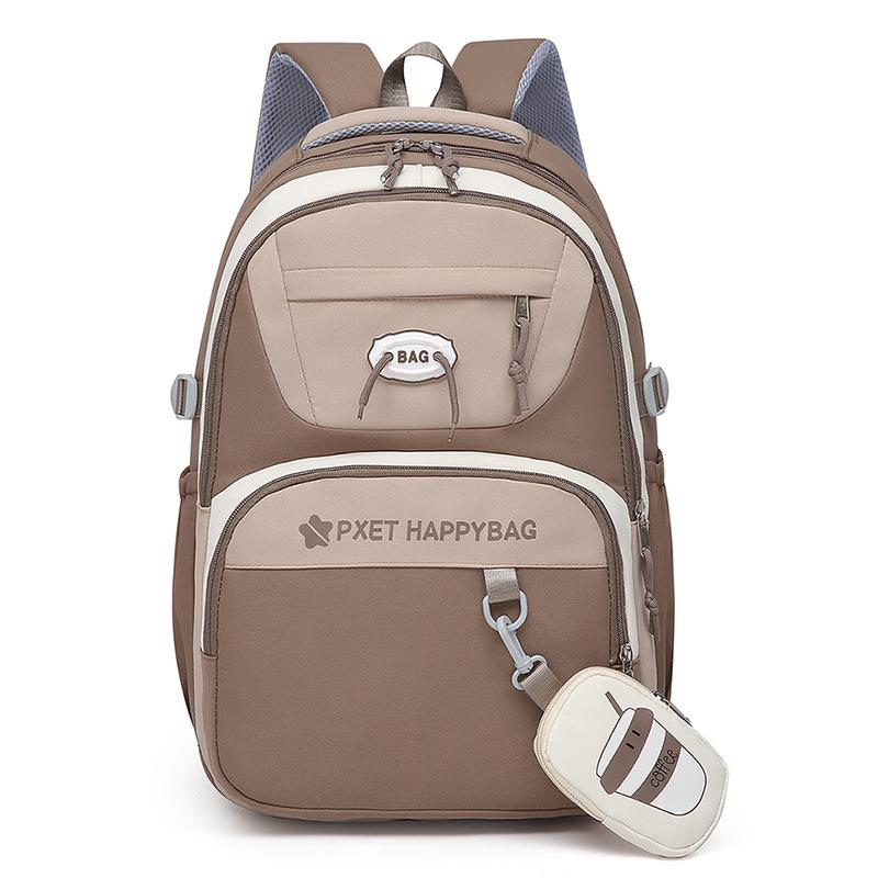 

Легкая школьная сумка для учеников младших классов, рюкзак большой вместимости с небольшим кошельком для монет коричневый