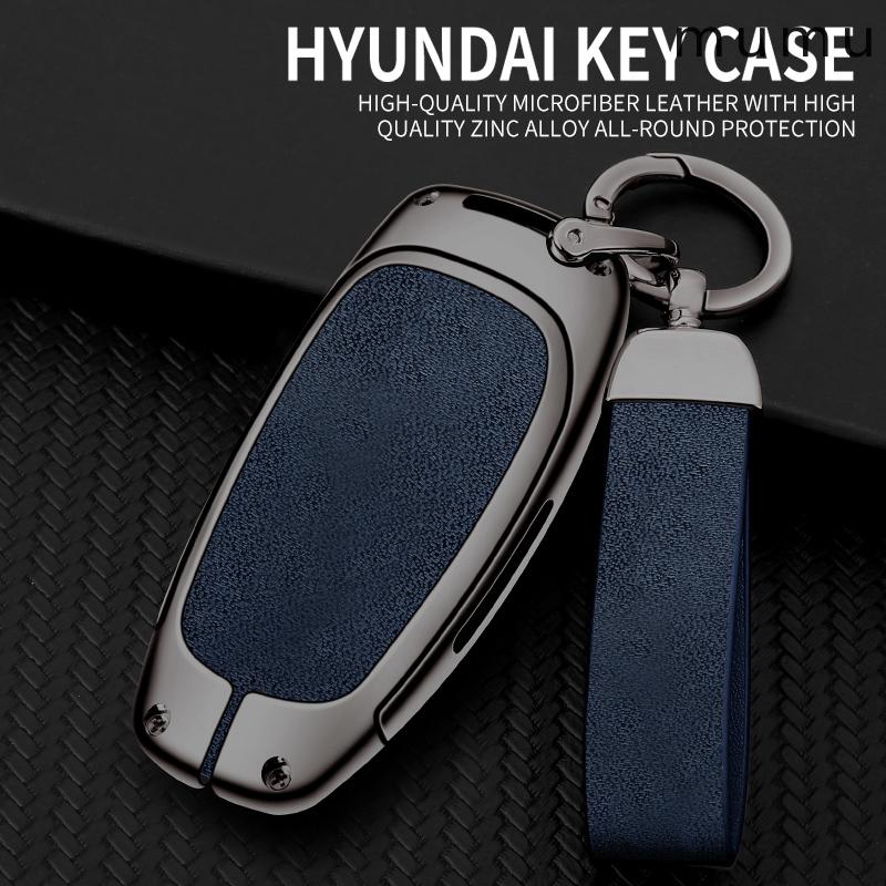 For Hyundai I30 Ix35 Kona Zinc Alloy Leather Car Key Case Cover Encino Solaris Azera Keychain Remote Shell Holder Accessories