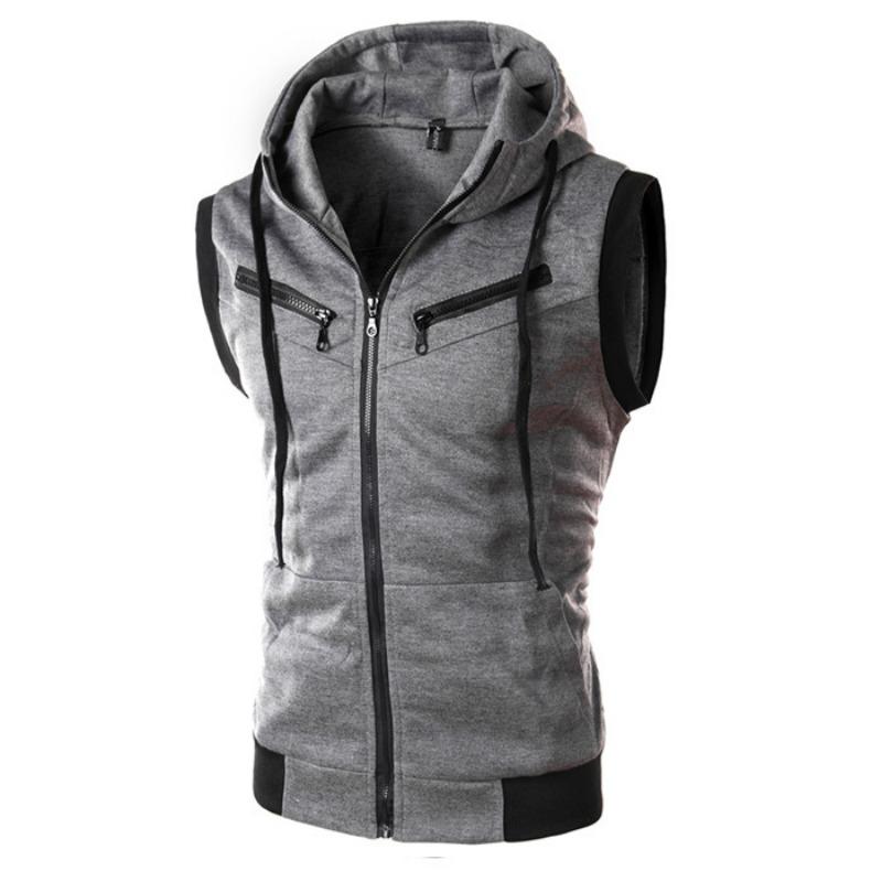 

Summer new men s hooded sleeveless versatile solid color casual slim vest M серый