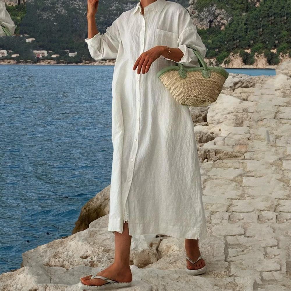 GMXIA Moda damska Letnia wiosna Jednolity kolor Drukuj Długie rękawy Casualowe sukienki z dekoltem w kształcie litery POLO