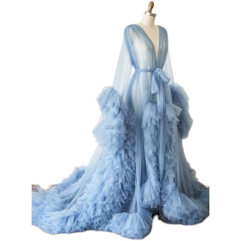 Vestido de noite decote em V malha fina vestido de maternidade saia longa roupa para foto em estúdio roupão matinal sexy mulher