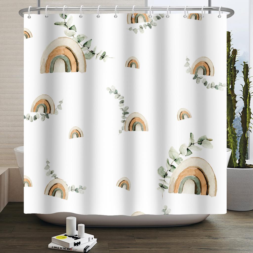 Cartoon Shower Curtain for Bathroom Kids Rainbow Cloud Sun Stars Flower Unicorn Cute Animals Waterproof Bath Curtain Home Decor