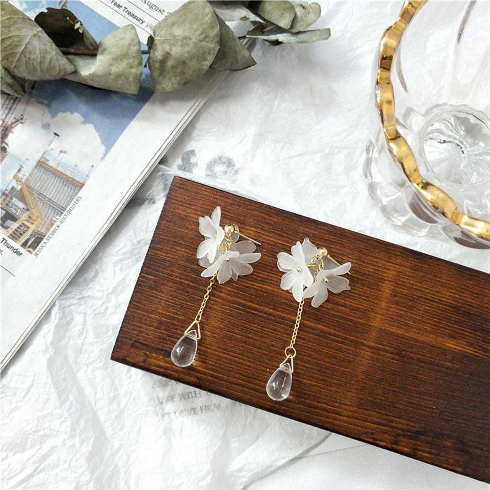 White Japan Dangle Transparent Crystal Petal Fashion Small Drop Earrings Ear Studs Jewelry Eardrop