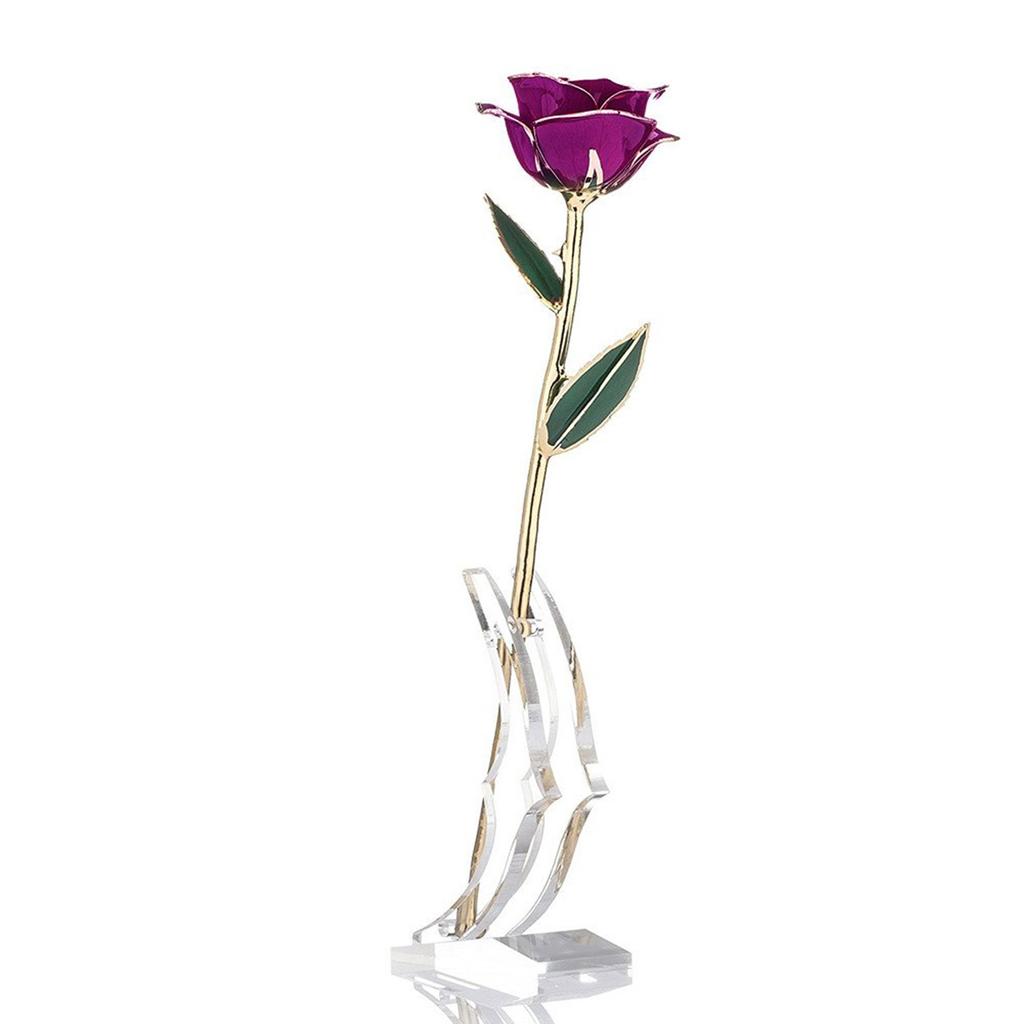 Real Purple Rose 24K Gold Dipped Preserved Flower Gifts with Stand for Valentines Day Anniversary