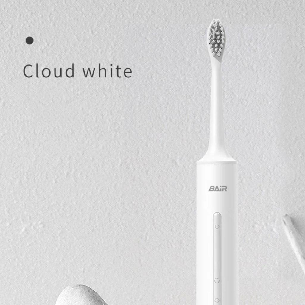 BAiR Electric Toothbrus, Sonic Rechargeable Vibrating Soft Bristles Smart Automatic Toothbrush, Cloud White (Deluxe Version with 6 Brush Heads), USB