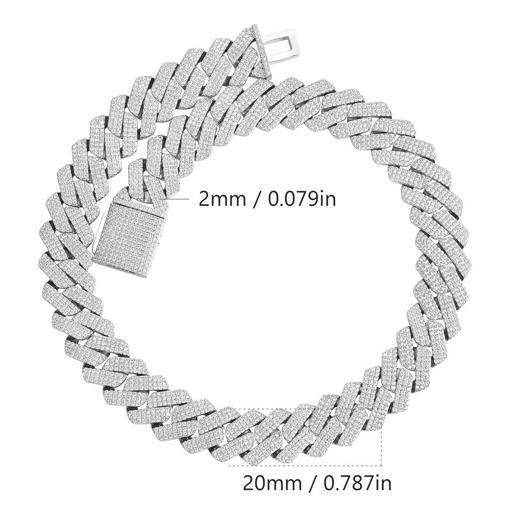 A 20mm copper inlaid zircon full diamond encrypted rhombus Cuban necklace fashionable and popular