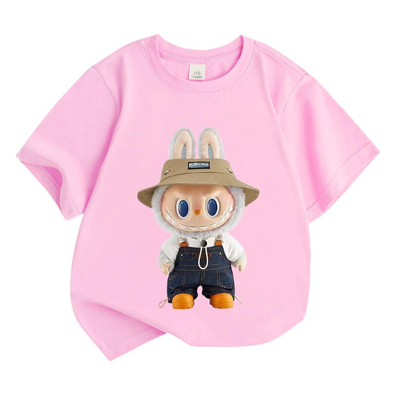 Labubu Children's T-shirt Cute Monster Cartoon Girl Round Neck Short Sleeved T-shirt Fashionable Versatile Style Top