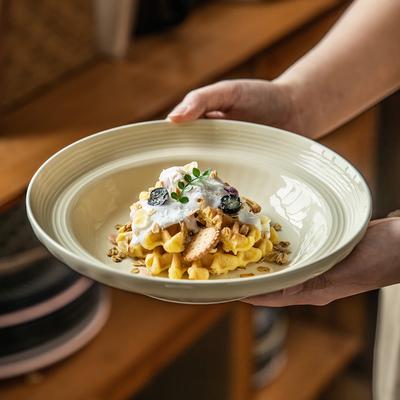 Plate Retro Beige Ceramic Straw Hat Plate Household Creative Pasta Plate Salad Plate Restaurant Hotel Plate Vegetable Plate