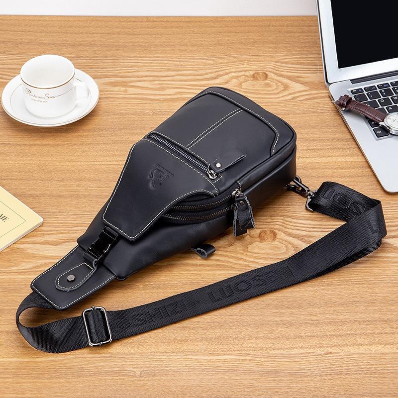 STEEL LION Men's Genuine Leather Breast Bag, First-layer Cowhide Chest Bag, Retro Casual Style Shoulder Bag.