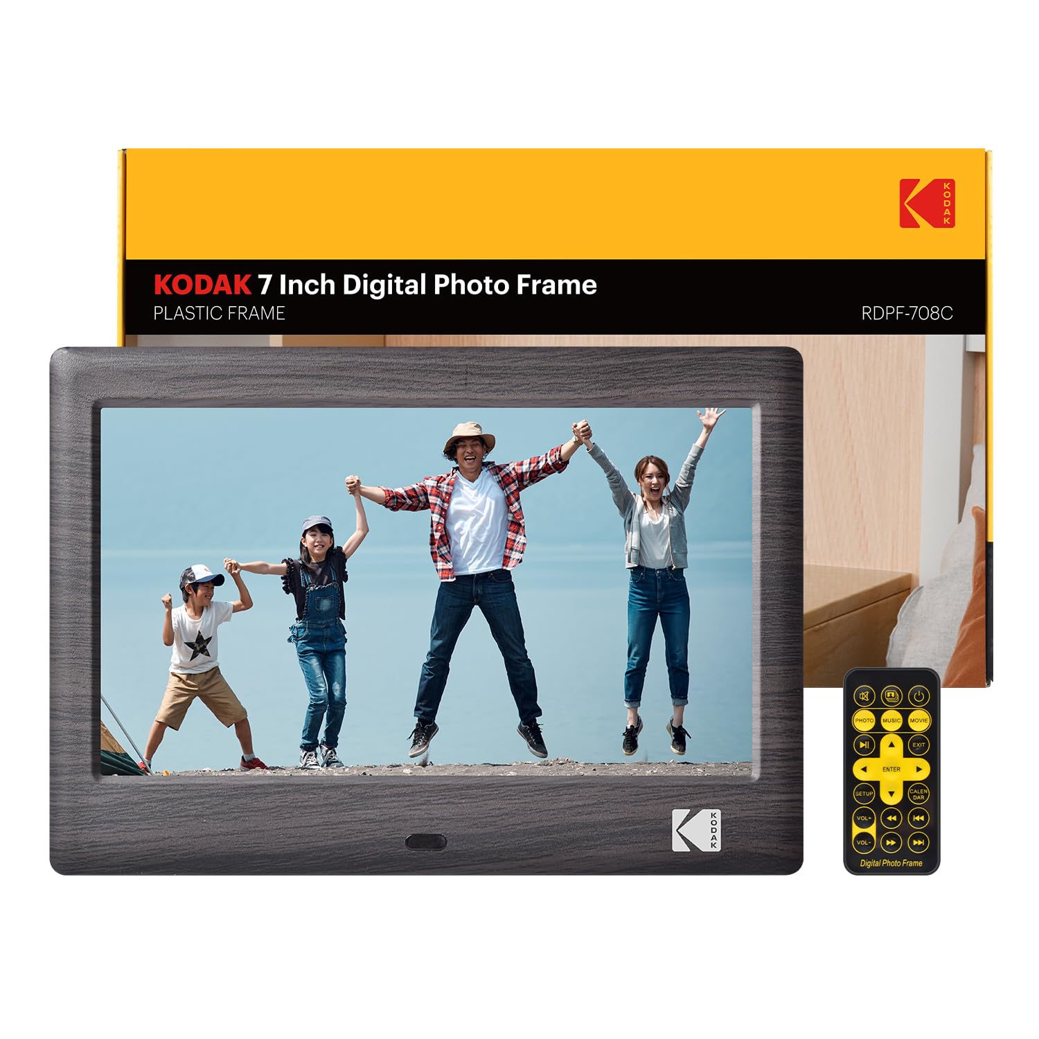 

Цифрова фоторамка KODAK, 7-дюймова, Чітка якість зображення, Відтворення фото/відео/музики, Пульт дистанційного керування, Без внутрішньої пам яті, Сумісна з SD-карткою/USB на 32 ГБ, Т