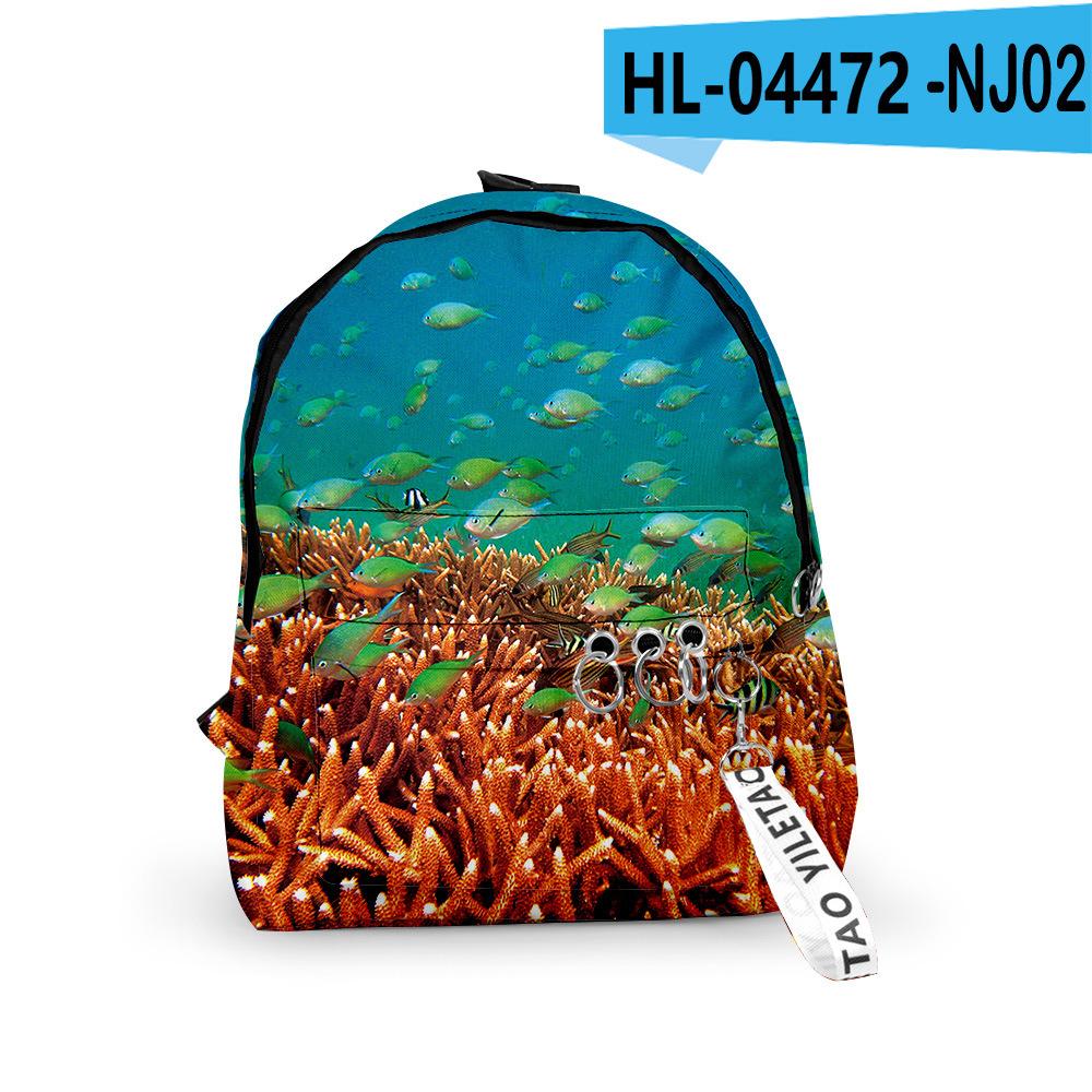 Sac à dos classique populaire tortue corail Monde sous-marin Sacs d'école Impression 3D Porte-clés Oxford Imperméable Mignons Petits sacs à dos