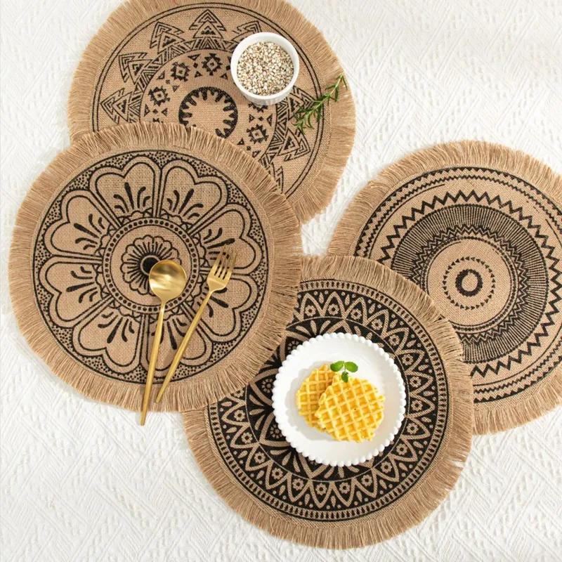 Nordic Style Simple Hand Woven Jute Placemat Plate Mat Retro Restaurant Cotton Linen Decorative Mat Shooting Prop Vase Mat YLE447