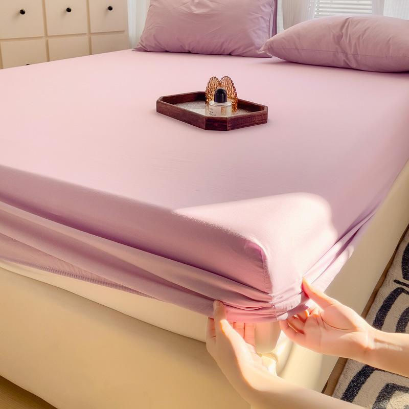 Modern Design Light Green Linellae Pattern Printed Fabric Bed Sheets Cotton Breathable Mattress Cover Colorful Fitted Sheet with Pillowcase