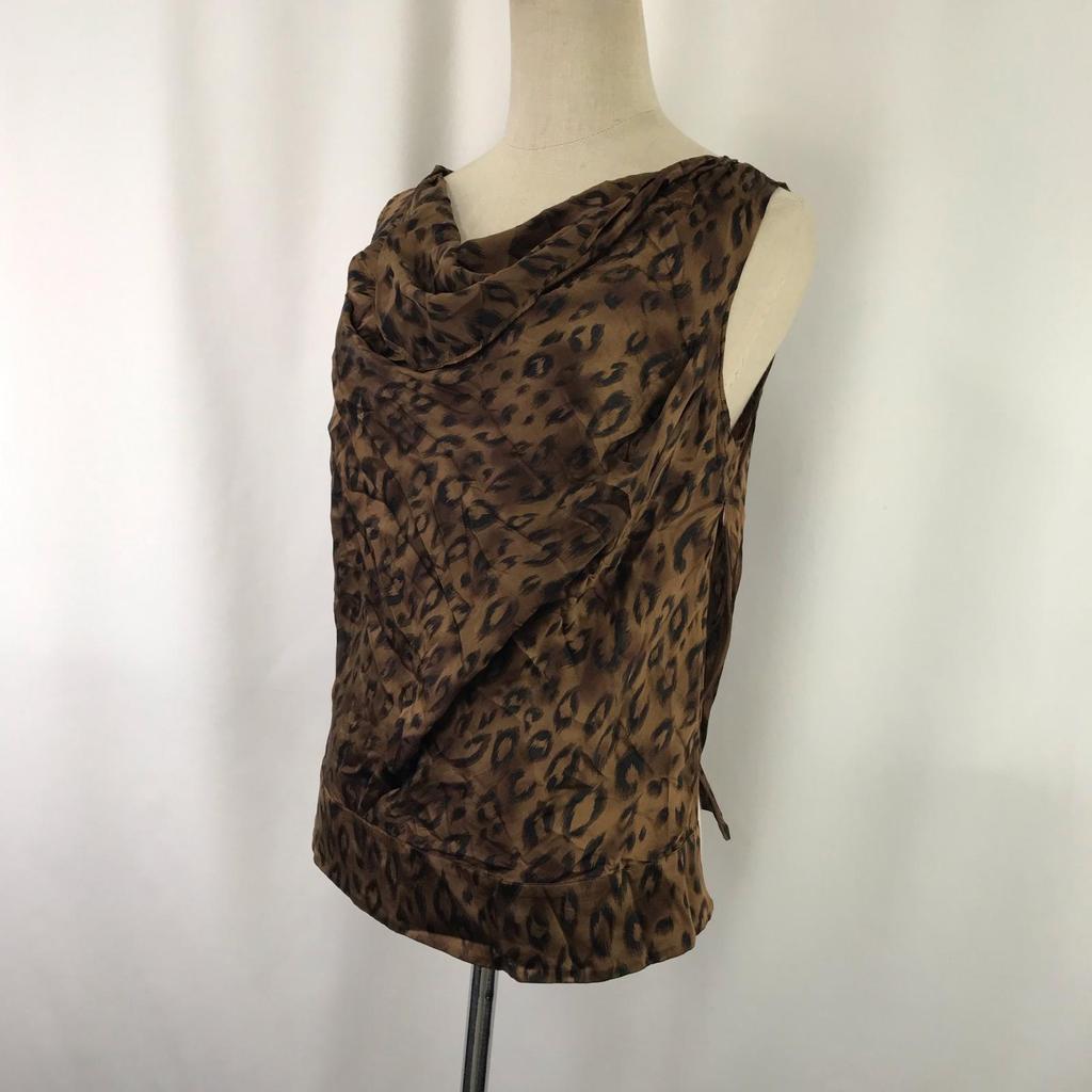 Made In Japan BALLSEY Silk 100% Tank Top 38 Women Leopard Brown Sleeveless(USED)