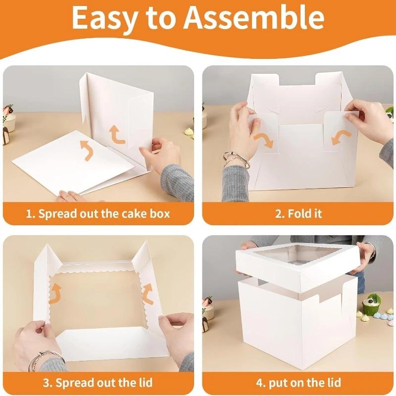 1/3/5PCS White Bakery Boxes with Window Disposable Birthday Cake Paper Boxes Fold Cake Boxes Cookies Pastry Cake Storage Box