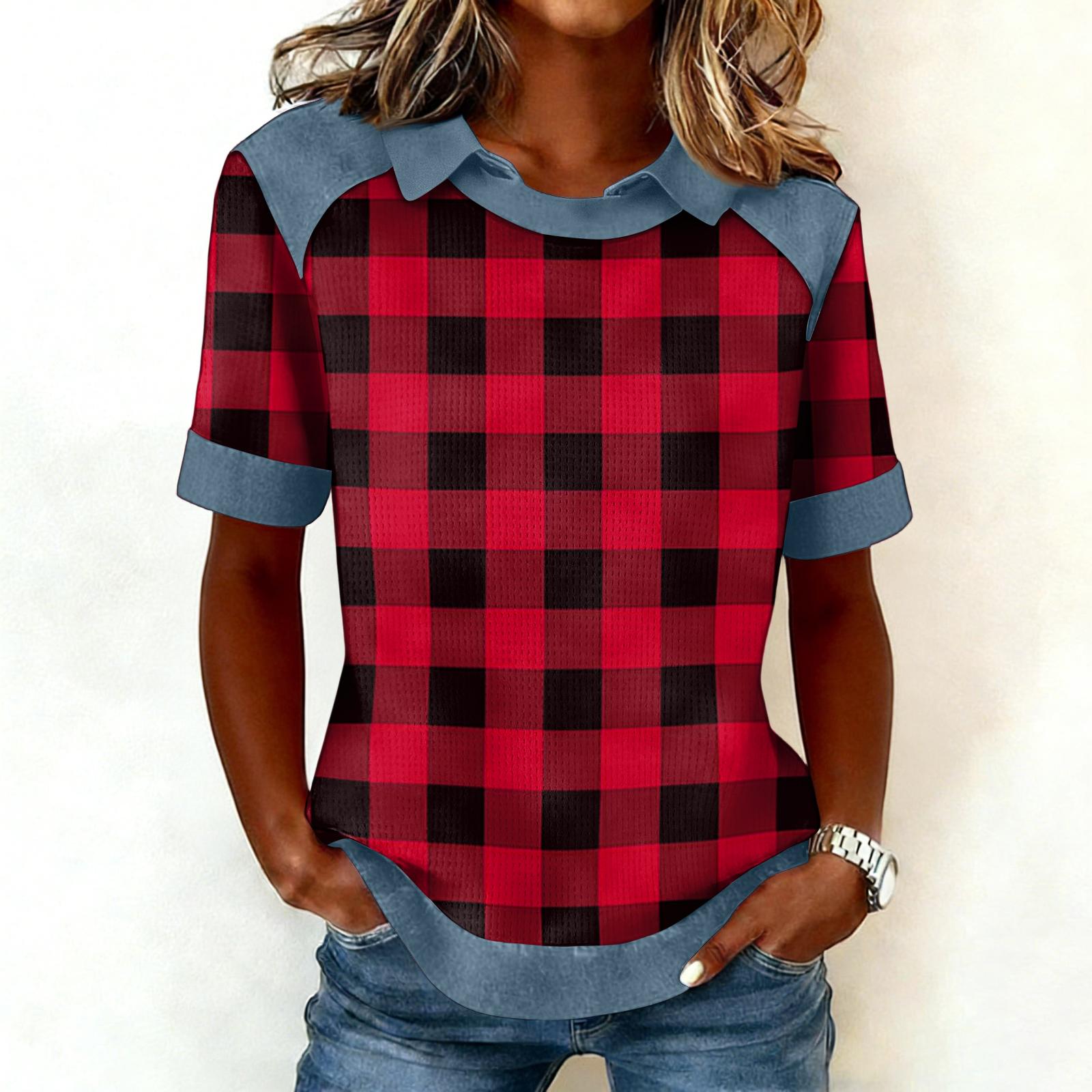 

Women s Fashion Collar Cowboy Splicing Sweatshirt Casual Printed Hoodie Short Sleeve Shirt Top XL винний