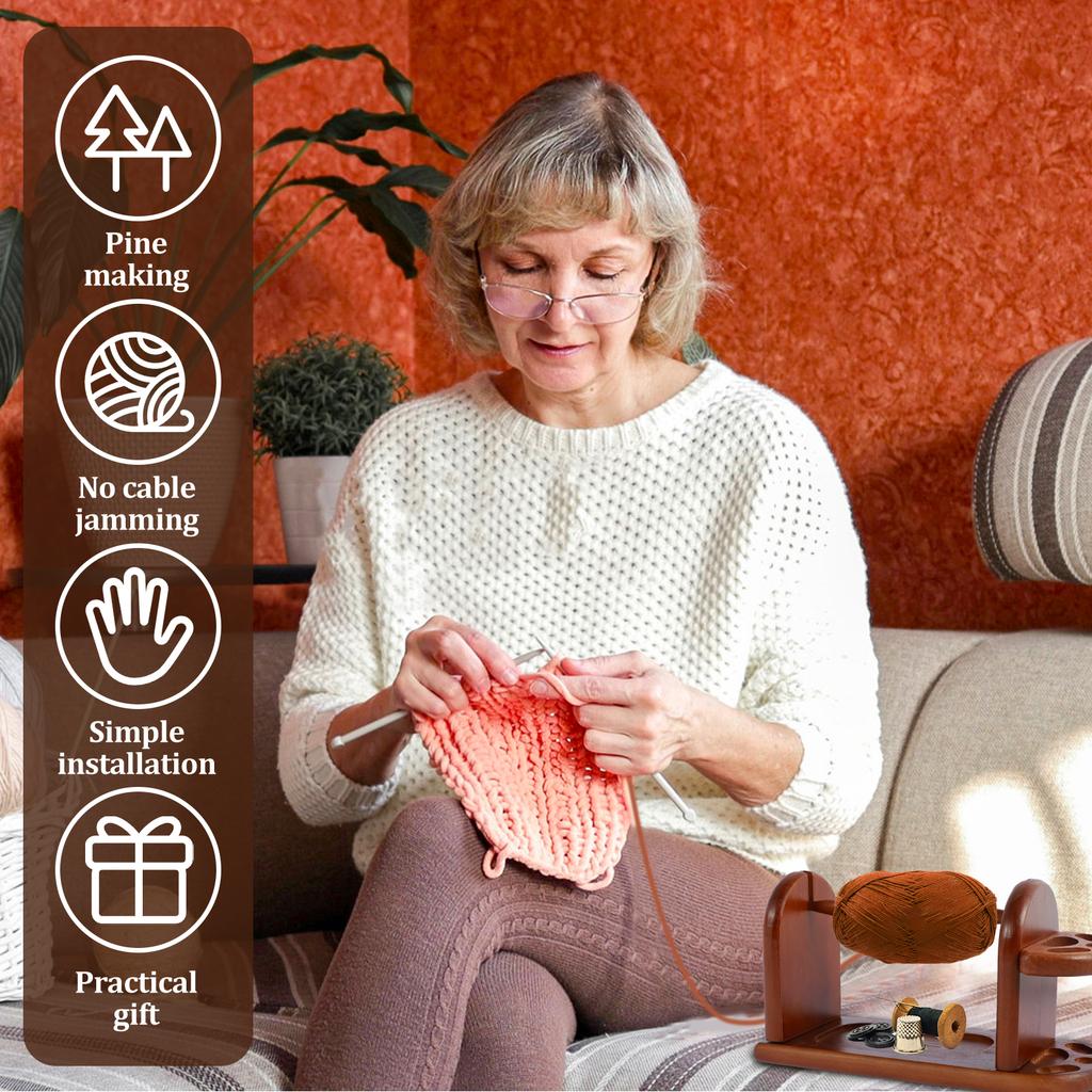 Suport pentru fire din lemn Unelte de tricotat pentru filare Suport pentru fire de croșetat Bobina de fir magnetică rotativă Înfășurator de bile de lână Filator de rotație