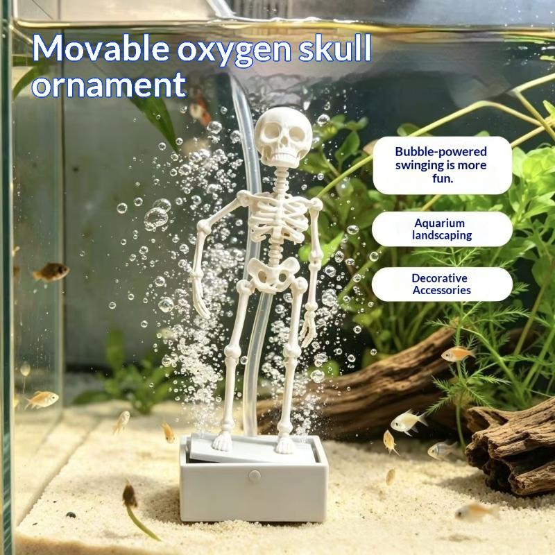 1Pcs Dancing Skeleton Aquarium Bubbler Unique 3D Printed Plastic Skull Ornament for Fish Tank Landscaping