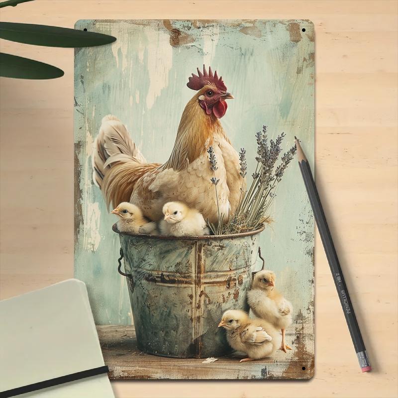 Vintage Chicken Chicks Metal Sign X Inch Rustic Farmhouse Wall Art WeatherResistant Iron Decor for Ranch Garden Patio