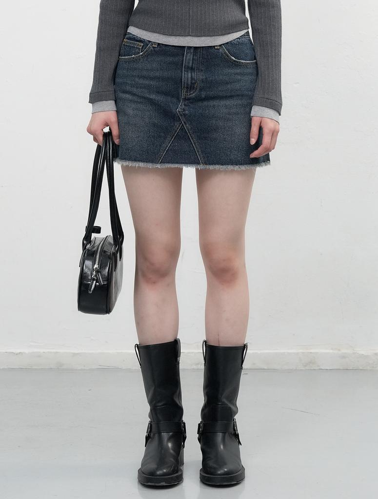 General Idea Low-Rise Cut Denim Mini Skirt [Dark Blue] / Wbe3L13504