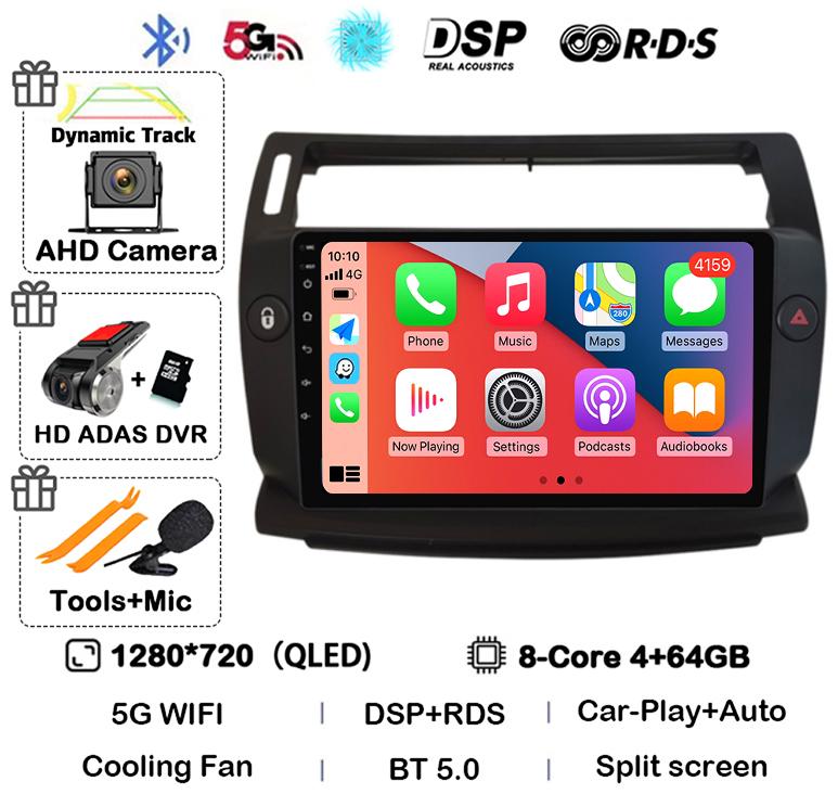 Android 14 Carplay For Citroen C4 C-Triomphe Quatre 2004-2014 Car Radio Multimedia 2Din DVD Audio Video Player Head Unit Stereo