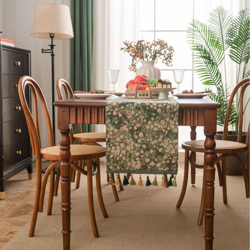 Heat Insulation Dust-proof Vintage Table Runner Tassel Tea Flag Luxury Wedding Table Decoration Pastorale Tablecloth