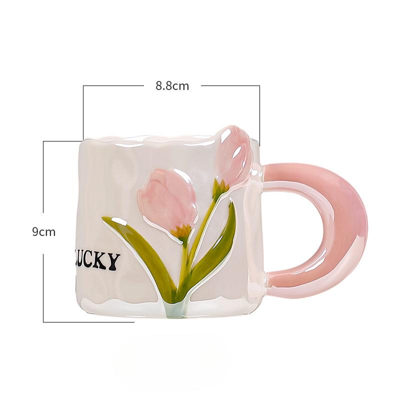 Cute Breakfast Mug Women's High Looking Home Tulip Ceramic Cup Creative Couple Coffee Water Cup