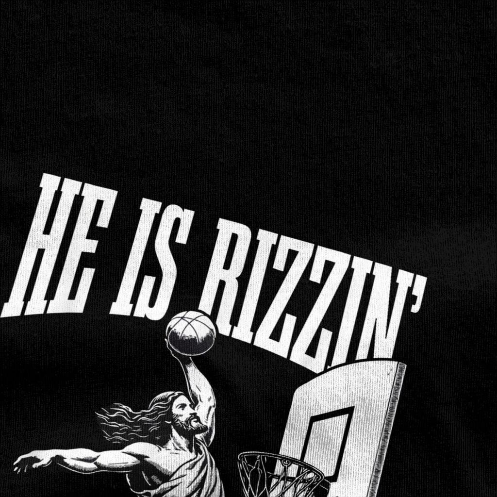 Summer Men Women He Is Rizzin Funny Jesus Basketball Meme T Shirts Easter Christ Faith 100% Cotton Tops T-shirt Tees