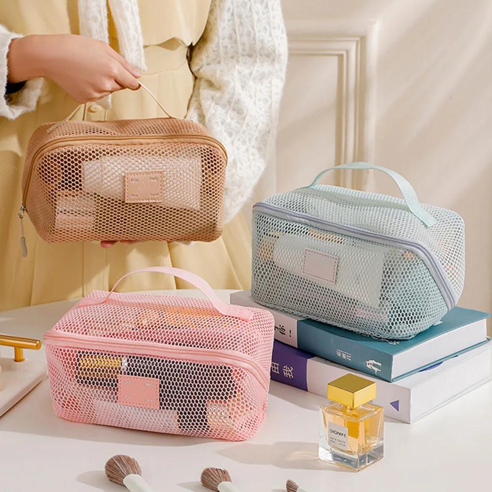 Portable Travel Toiletry Storage Women Organizer Bag Mesh Makeup Bags Large Capacity Tote Skincare Makeup Case
