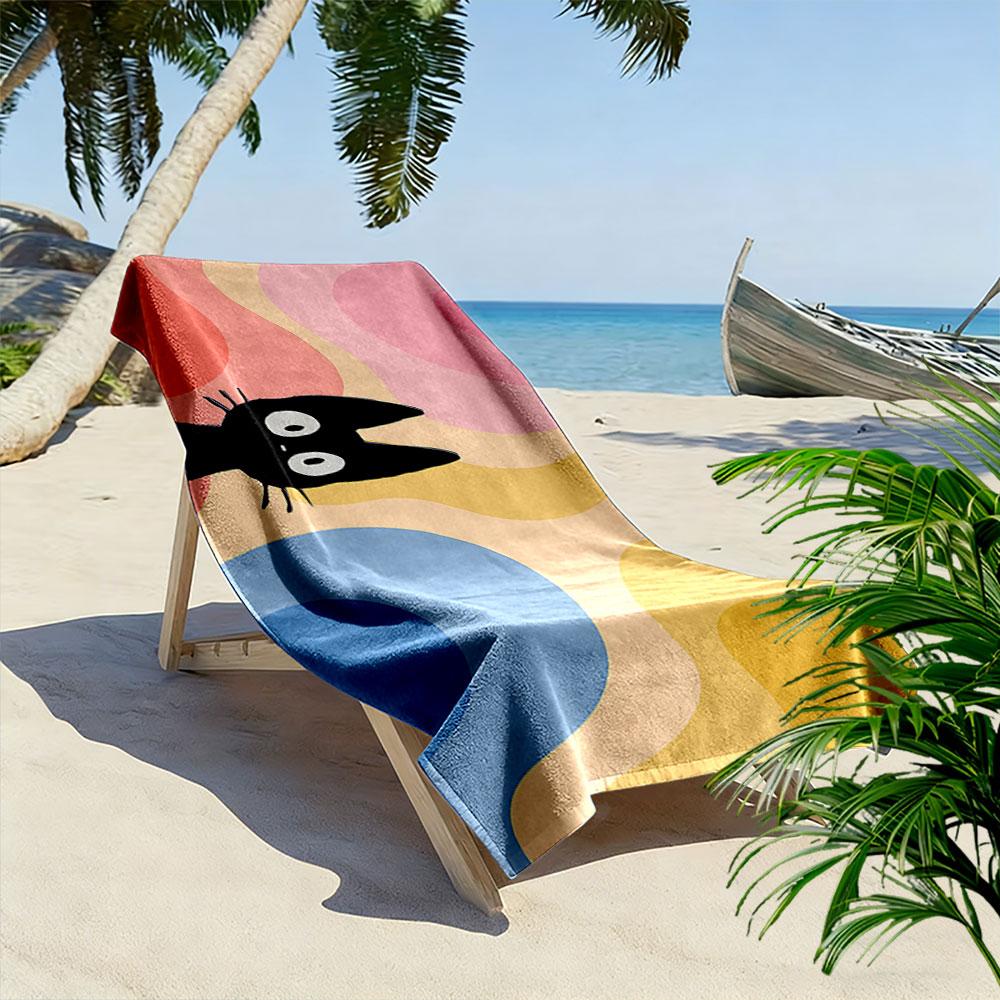 Black Cat on Colorful Waves A must-have beach towel for beach travel