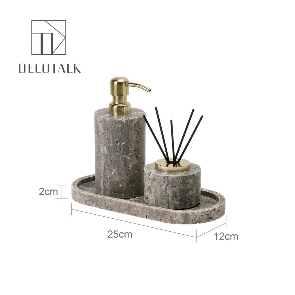 Set da Bagno Travertino Grigio Argento Wabi-Sabi: Vassoio e Decorazione per Lavabo.