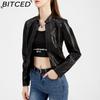BITCED Women's Studded Leather Jacket Spring/Autumn Long-Sleeved Stand-Collar Fashion Jacket