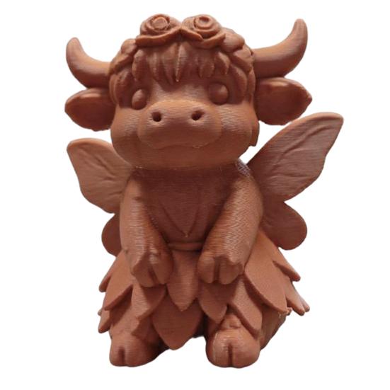 Rustic Highland Cow Ornament, Terracotta Color 3D Printed Cow Statue, Cute Highland Cow Figurine for Home Desk Shelf Farmhouse A