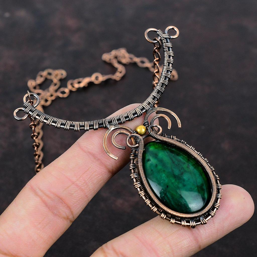 Green Fire Labradorite Gemstone Necklace Copper Wire Wrapped Necklace Adjustable Necklace Handmade Copper Jewelry Wire Wrap Jewelry For Gift